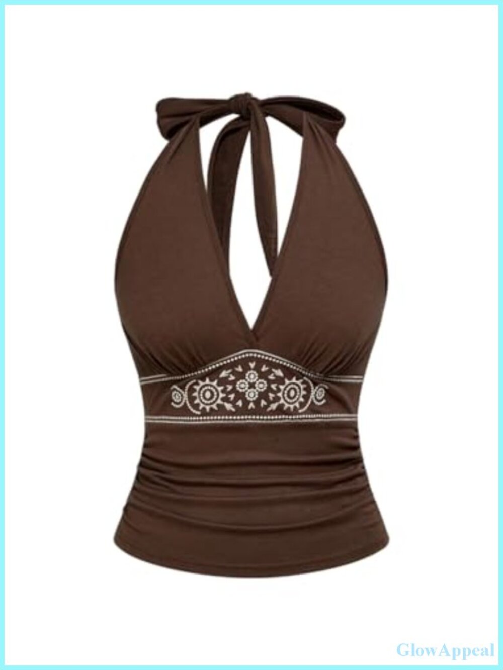 Women's Western Halter Tank Top Floral Embroidered Backless Slim Fit Summer